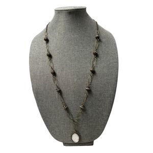 Handmade Chain Necklace With Netted Glass Cabochon Pendant